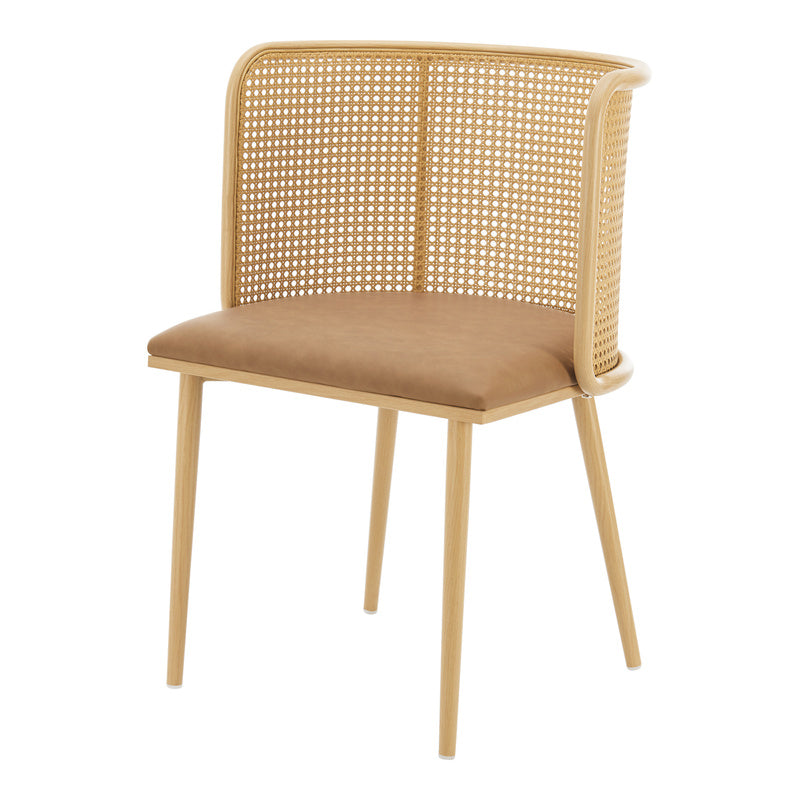 Eetkamerstoel – Stoel – Kuipstoel – Meubel – Woonkamerstoel – Set van 2 – Rattan Rugleuning – Kunstleer Bekleding – Stevig Metalen Frame – Hoge Zitcomfort