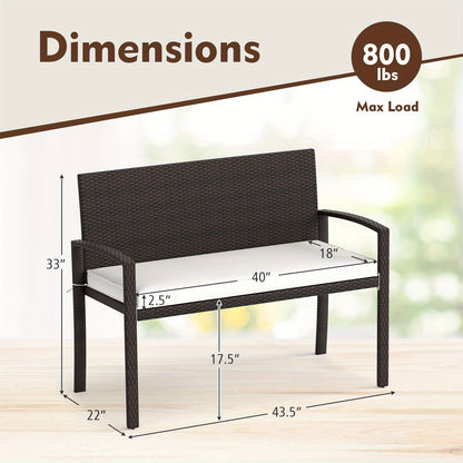 Tuinbank – Buitenbank – Balkonbank – Patio Bank – Zweezits Tuinmeubel – Polyrattan – Lichtgewicht Metalen Frame – Verwijderbare Zitkussen – Duurzaam Bruin