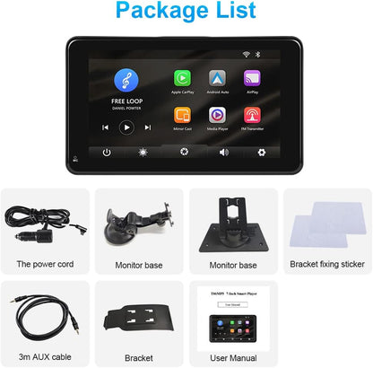 Podofo Nieuwe Draagbare Sutoradio 7 inch Autoradio-Ontvanger met Draadloze Apple Carplay Android Auto Apple Airplay, Bluetooth,Spiegellink,FM-radio,Dashboard Voorruit Verticaal of Zuignaphouder