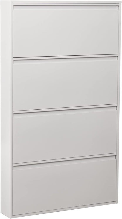 DRW Schoenenkast met 4 schuifladen van metaal in wit, 80 x 15 x 136 cm