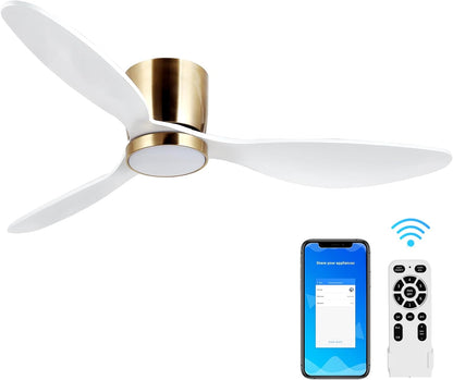 reiga Witte plafondventilator met ledverlichting en afstandsbediening, Ø 132 cm, energiebesparende DC-motor, stil, 3 kleurtemperaturen, 3-vleugels, houten plafondventilator voor slaapkamer, woonkamer