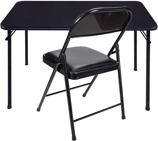 KAIHAOWIN Opvouwbare tafelstoelset, zwarte vinyl klapkaart, tafelstoel, geen montage nodig, lichtgewicht opvouwbare tafelstoelset voor dagelijks gebruik binnen/buiten/camping