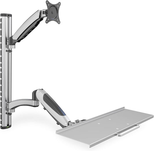 DIGITUS DA-90354 - Sta/zit werkplek - Monitorbeugel met toetsenbordlade - Wandmontage - 2x gasdrukveer - 1 monitor - Tot 27 inch - VESA 75x75, 100x100 - Zilver