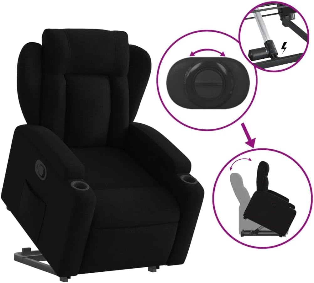 Relaxfauteuil – Elektrische Relaxstoel – Verstelbare Fauteuil – Zwarte Zetel – Lounge Fauteuil – Elektrische Liftfunctie – Ademend Polyester Materiaal