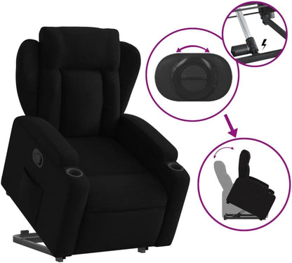 Relaxfauteuil – Elektrische Relaxstoel – Verstelbare Fauteuil – Zwarte Zetel – Lounge Fauteuil – Elektrische Liftfunctie – Ademend Polyester Materiaal