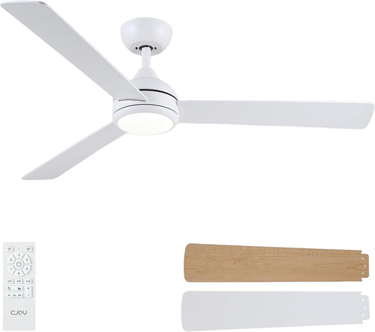 CJOY Plafondventilator met houtlicht, stille plafondventilator met afstandsbediening, omkeerbaar, 6 snelheden, dimbaar 3 CCT, hangmodus, voor slaapkamer/woonkamer