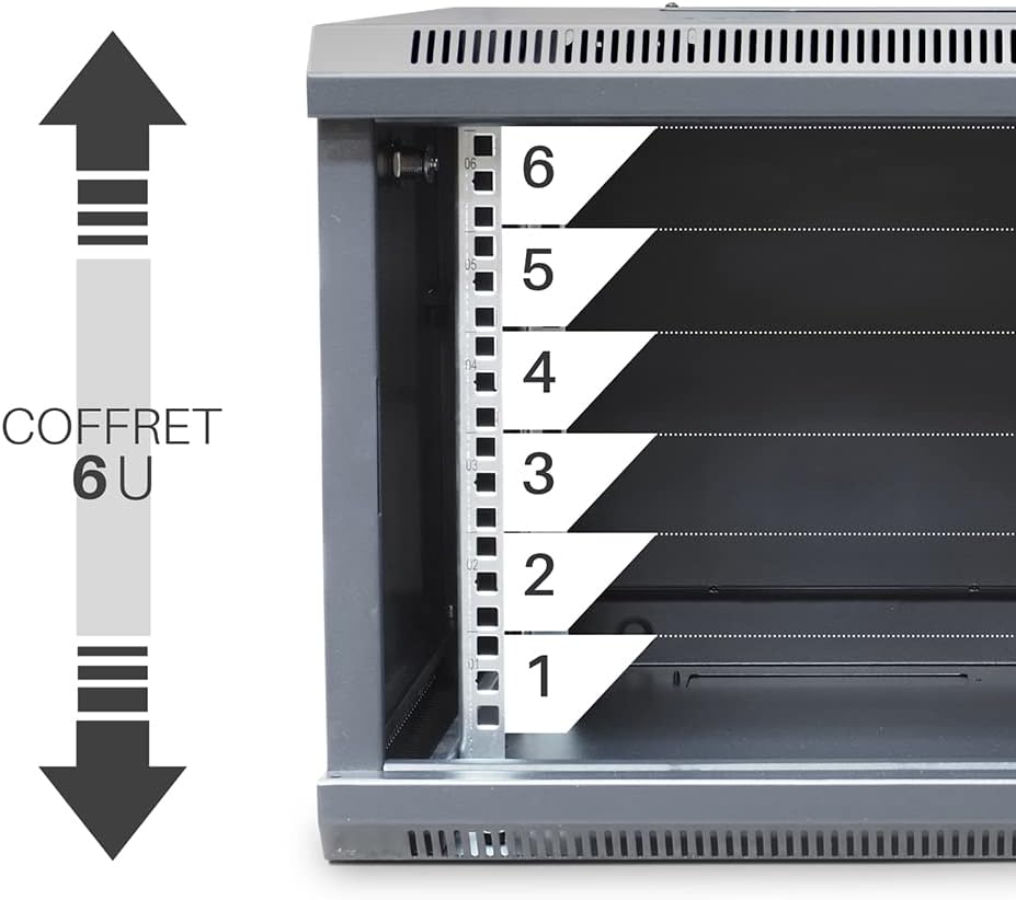WAYTEX 37401 Netwerkkastlade 19 inch 6U - L 600 x D 450 x 368 mm - aan de muur geleverd of op poten staan - glazen deur met slot - zwart