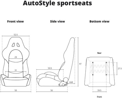 AutoStyle Sportstoel 'MR' - Zwart Kunstleder + Zwart Pine textiel - Dubbelzijdig verstelbare rugleuning - incl. sledes