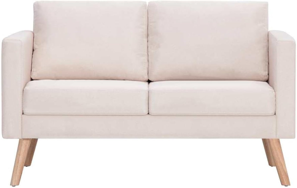 Gecheer 2 Seater Sofa with Seat Cushion, Upholstered Sofa for Living Room, Office, Bed, Lounge, Sofa Bed, Wooden Frame and Fabric, 116 x 70 x 73 cm, Cream White - QUORE