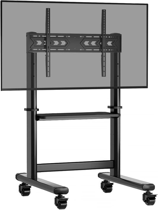 RFIVER Grote tv-standaard op wielen voor 50, 55, 60, 65, 70, 75, 80, 83, 86 inch, LCD-led, OLED, flatpanel-plasma-tv, rollende tv-kar met plank, wielen, max. VESA 800 x 600, tot 90 kg.