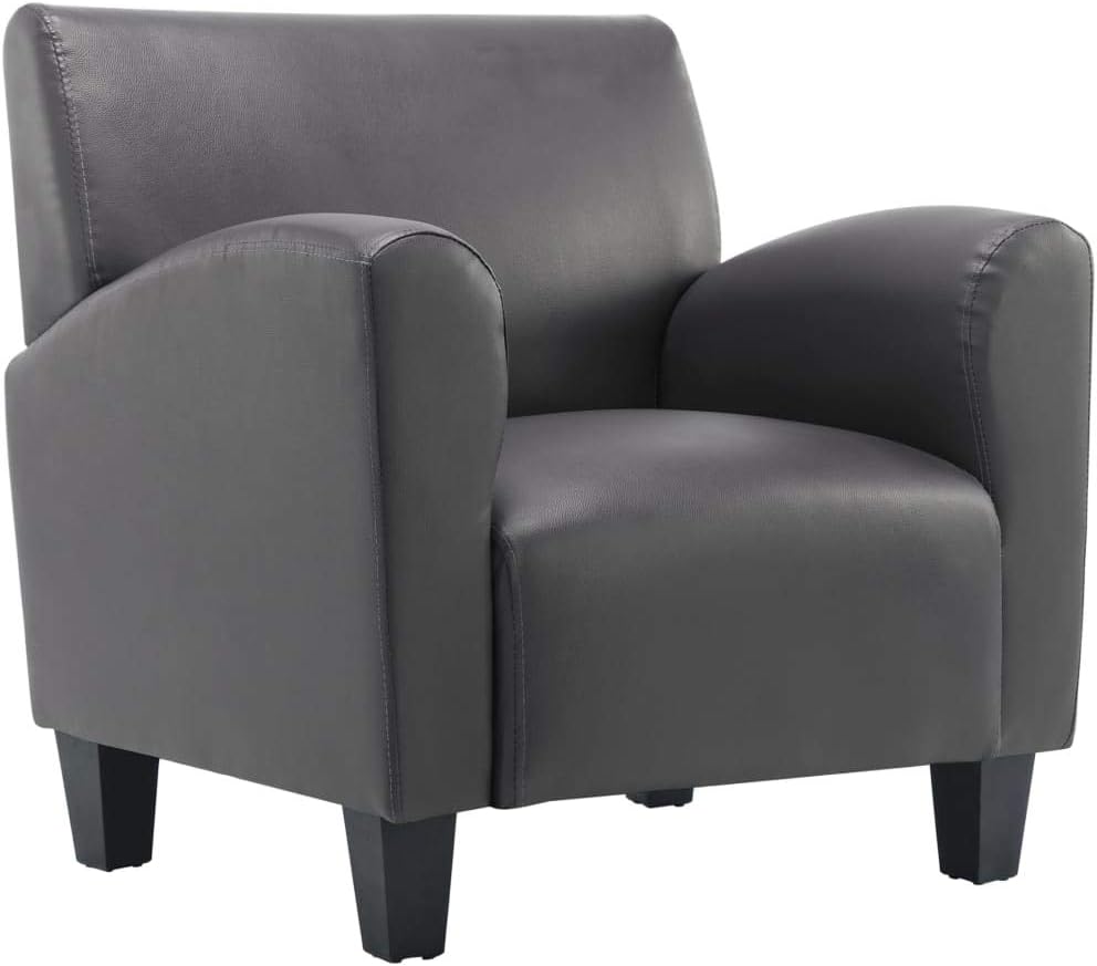 Fauteuil grijs kunstleer, loungestoel, televisiestoel, relaxstoel, bureaustoel, stoel voor slaapkamer, woonkamer, werkkamer, kantoor