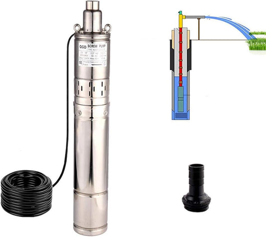 Dompelpomp – Huiswaterpomp – Fonteinpomp – Onderwaterpomp – Tuinpomp – Roestvrij Stalen Behuizing – Krachtige 0,37 kW Motor – Max 1,8 m³/u, 86 m Opvoerhoogte