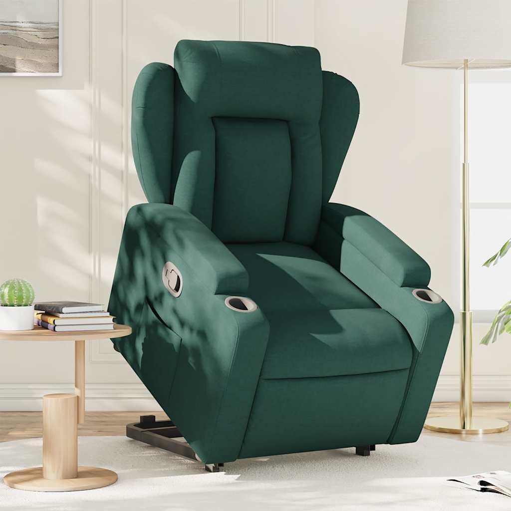 Relaxstoel met Opstahulp – Tv-Stoel – Ligstoel – Relaxfauteuil – Stoel Met Kantelsysteem – Elektrische Opstahulp – Handmatig Verstelbare Ligfunctie – Donkergroen Stof
