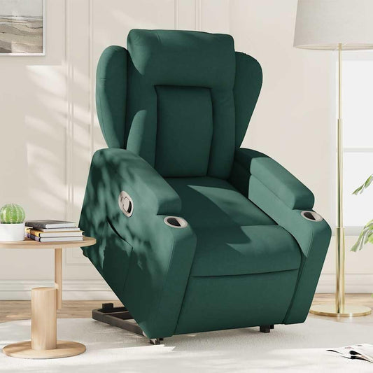 Relaxstoel met Opstahulp – Tv-Stoel – Ligstoel – Relaxfauteuil – Stoel Met Kantelsysteem – Elektrische Opstahulp – Handmatig Verstelbare Ligfunctie – Donkergroen Stof