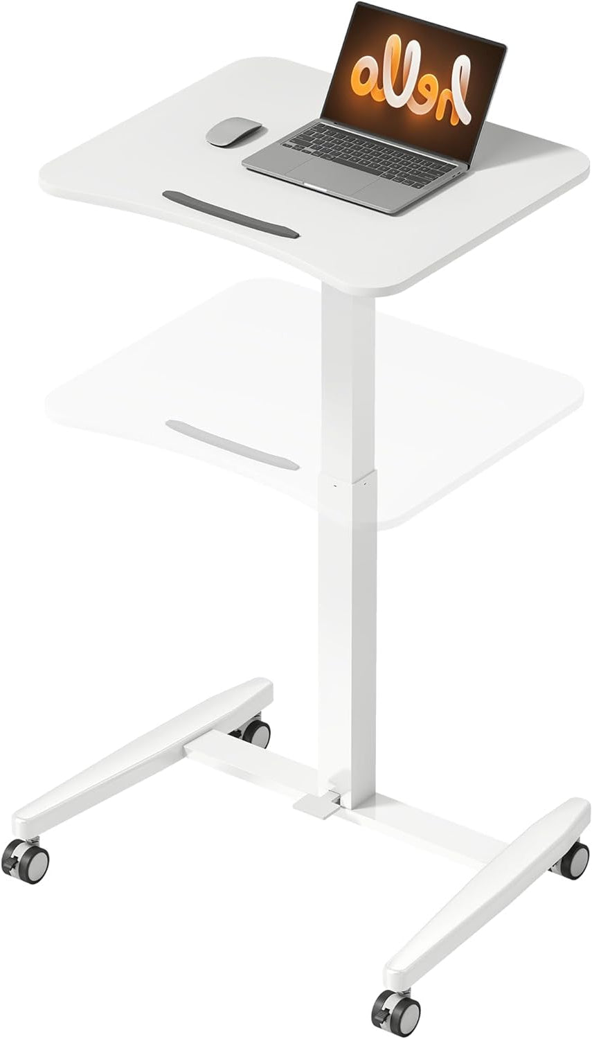 Laptoptafeltje – Verstelbaar Bureau – Mobiele Computertafel – Zit-Sta Werkplek – Kantelbaar Tafelblad – Pneumatische Hoogteverstelling 75-114 cm – Compact 60,5x52 cm Wit
