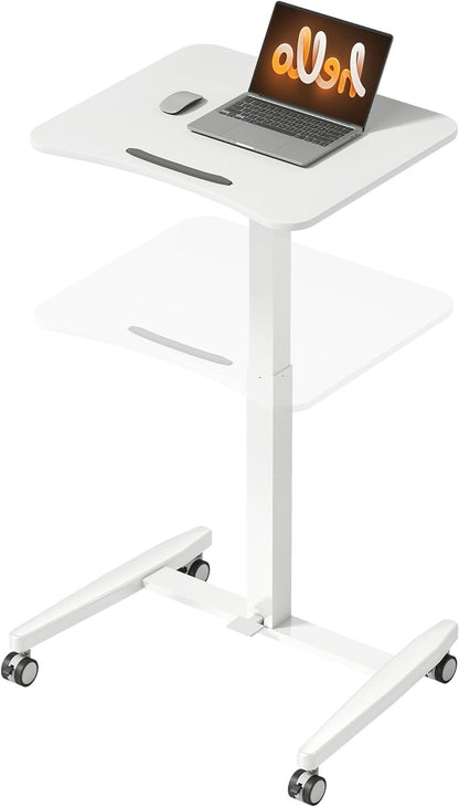 Laptoptafeltje – Verstelbaar Bureau – Mobiele Computertafel – Zit-Sta Werkplek – Kantelbaar Tafelblad – Pneumatische Hoogteverstelling 75-114 cm – Compact 60,5x52 cm Wit