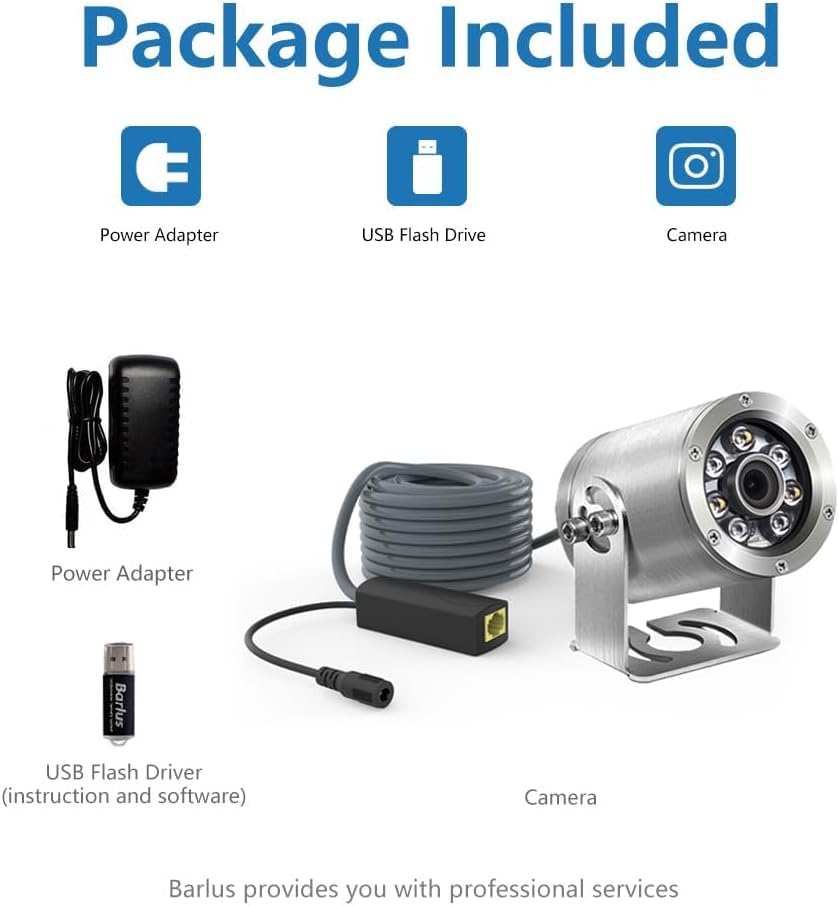 Barlus Onderwatercamera POE 5MP CMOS lens 100° groothoek zee roestvrij staal met vullicht IP68 waterdicht camera voor 24/7 koivijver met 9,8 m kabel