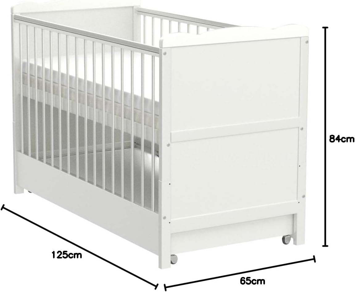Babybedje – Wieg – Ledikant – Kinderbed – Juniorbed – Verstelbaar Met 3 Hoogtes – Met Opberglade En Aloe Vera Matras
