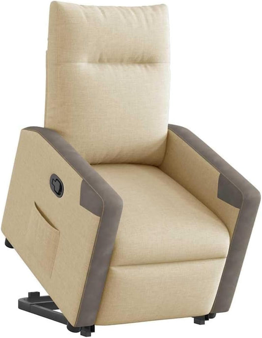 Relaxstoel met opstahulp, crème, stof, tv-stoel met ligfunctie, enkele ligstoel, relaxstoel voor woonkamer, slaapkamer, handmatig kantelsysteemmA11