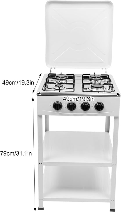 OUKANING 4-Flame Gas Stove Freestanding, Portable Outdoor / Indoor Gas Hob with Wind Protection and Dust Protection, Manual Flammable (Lpg/Ng), Non-Slip Feet and Heat Dissipation (White) - QUORE