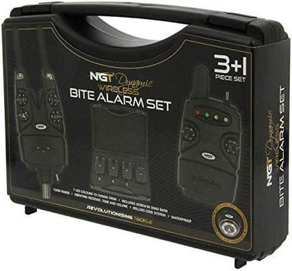 NIEUWE Carp/Grof Vissen 3 st Plus Ontvanger DYNAMIC Bite Alarm Set met 150 m Bereik Volledige Volume & Toon Controle met Inbegrepen Snag Bars en 7 Veelkleurige LED's
