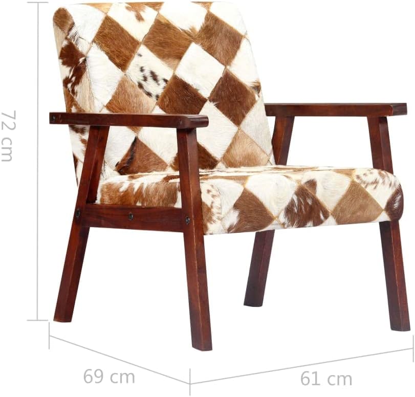 Fauteuil wit en bruin echt geitenleer, loungestoel, televisiestoel, relaxstoel, bureaustoel, stoel voor slaapkamer, woonkamer, werkkamer, kantoor