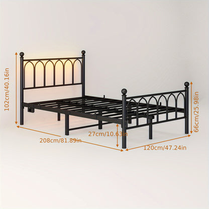 Metalen Bedframe – Bedframe Stalen Frame – Vintage Bed – Slaapkamerbed – 120x200 cm – Zwart – Duurzaam Staal – Inclusief Lattenbodem