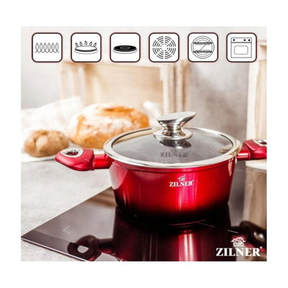 Pannenset – Kookset – Pannen Set – Koekenpannen – Potten en Pannen – Inductie Geschikt – Keramische Antiaanbaklaag – Rood – 15-delig