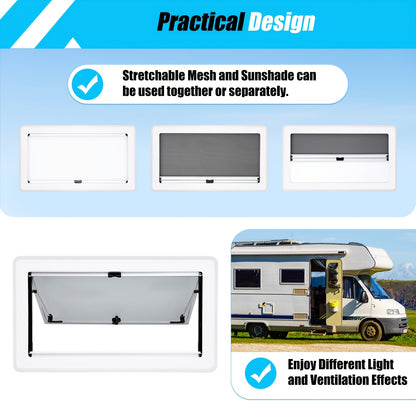 Caravan Ventilatieraam – Caravan Ventilatieraam Draaikiep – Caravan Uitzetraam – Mobilhome Ventilatieraam – Camper Ventilatieraam – Aluminium Frame – Afmeting 900x500 mm – Zwart