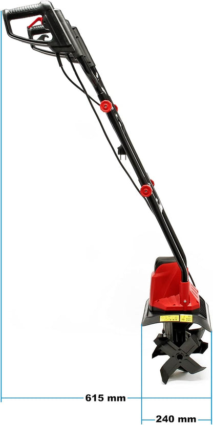 Wiltec elektrische tuinfrees met 1050W 380 toeren/min grondfrees 4x4 hakmessen 220mm freesdiepte