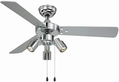 aireRyder - Cyrus plafondventilator met verlichting, stille ventilator met trekschakelaar in glanzend chroomdesign, draaivleugels in zwart/zilver, diameter 107 cm, (kleur: chroom en zwart/zilver)