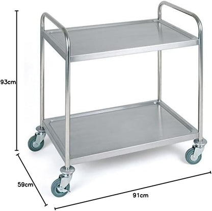APS Serveerwagen, transportwagen, serveerwagen met twee planken, B x D x H: 91 x 59 x 93 cm, afstand tussen de boorden ca. 56 cm, 4 zwenkwielen, waarvan 2 vergrendelbaar, trolley met draagvermogen 80