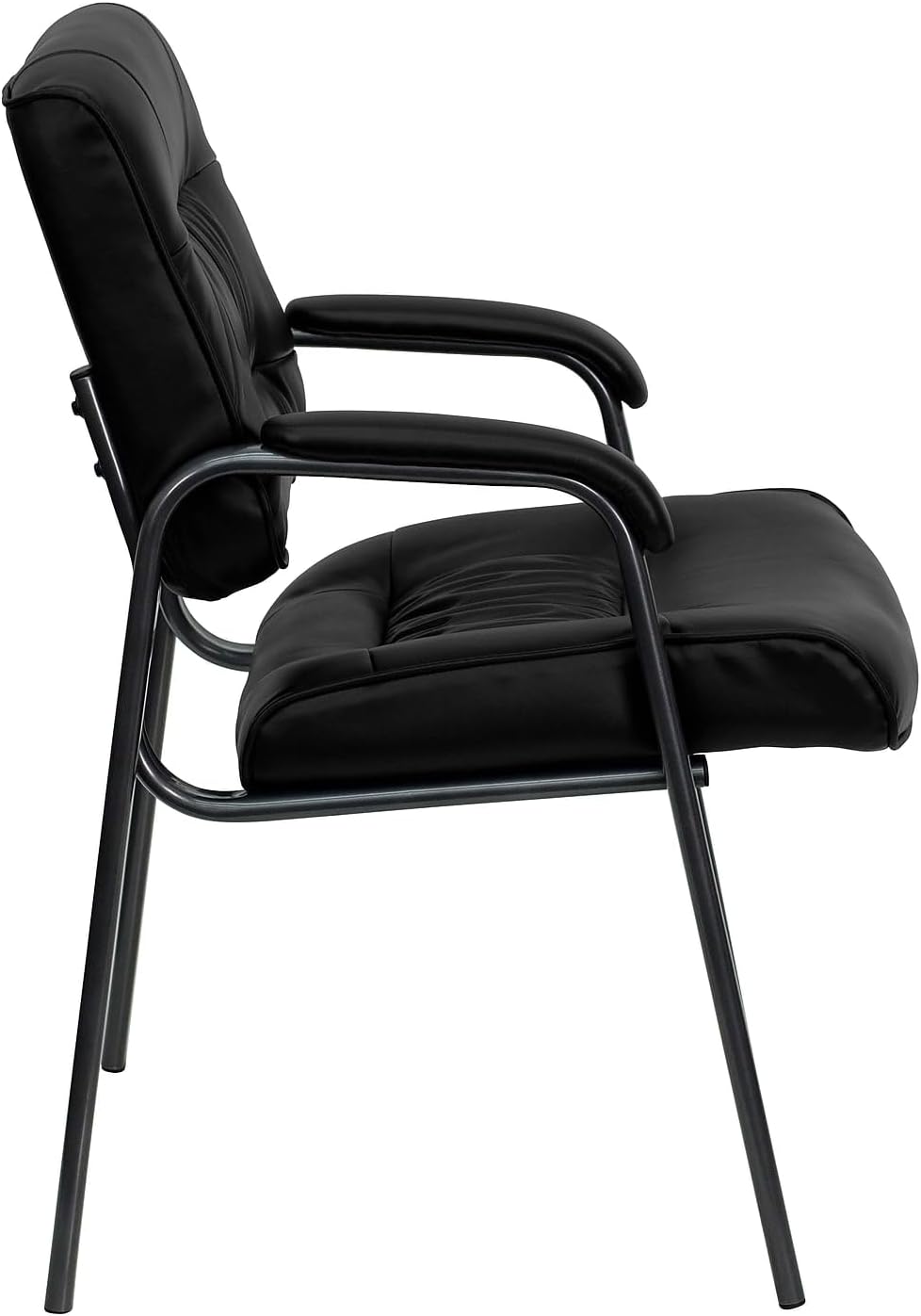 Flash Furniture Haeger bijzetstoel/managersstoel van leer, met titanium grijs gepoedercoat frame, zwart