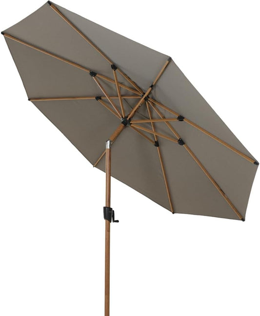 Siena Garden Vero middenstokscherm houtlook Ø 300 cm frame aluminium houtlook, bekleding 100% polyester, 280 g/m² in taupe-gemêleerd, UPF 50+