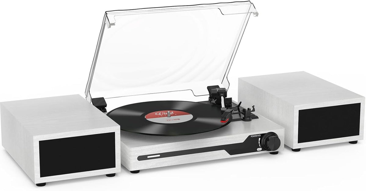 Platenspeler - Geïntegreerde Luidsprekers - Vintage Fonograaf - met Bluetooth 5.3 Ondersteunt - 2 Dubbele Stereoluidsprekers - 3 Snelheden - AUX - RCA - USB - Draadloos Afspelen - Hout - Wit