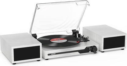 Platenspeler - Geïntegreerde Luidsprekers - Vintage Fonograaf - met Bluetooth 5.3 Ondersteunt - 2 Dubbele Stereoluidsprekers - 3 Snelheden - AUX - RCA - USB - Draadloos Afspelen - Hout - Wit