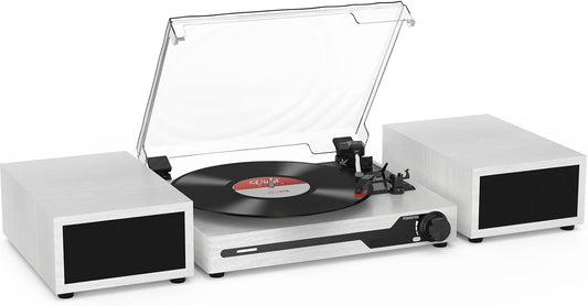 Platenspeler - Geïntegreerde Luidsprekers - Vintage Fonograaf - met Bluetooth 5.3 Ondersteunt - 2 Dubbele Stereoluidsprekers - 3 Snelheden - AUX - RCA - USB - Draadloos Afspelen - Hout - Wit