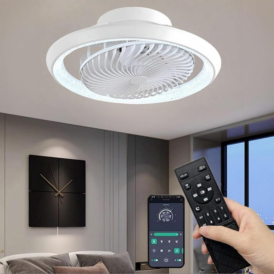 stille plafondventilator met licht en afstandsbediening APP, 49cm bladloze plafondventilatorlamp 6 snelheden 3 tinten, timer, zomer-winterfunctie (72w, wit)