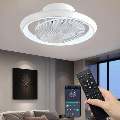 stille plafondventilator met licht en afstandsbediening APP, 49cm bladloze plafondventilatorlamp 6 snelheden 3 tinten, timer, zomer-winterfunctie (72w, wit)