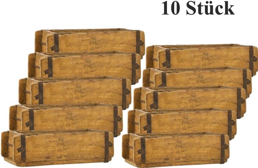 MC-Trend 10 stuks baksteenvorm van hout, rustieke houten kist om te beplanten, bloembak van oud hout, baksteenvorm met metalen beslag, elk stuk uniek, houten baksteenvorm