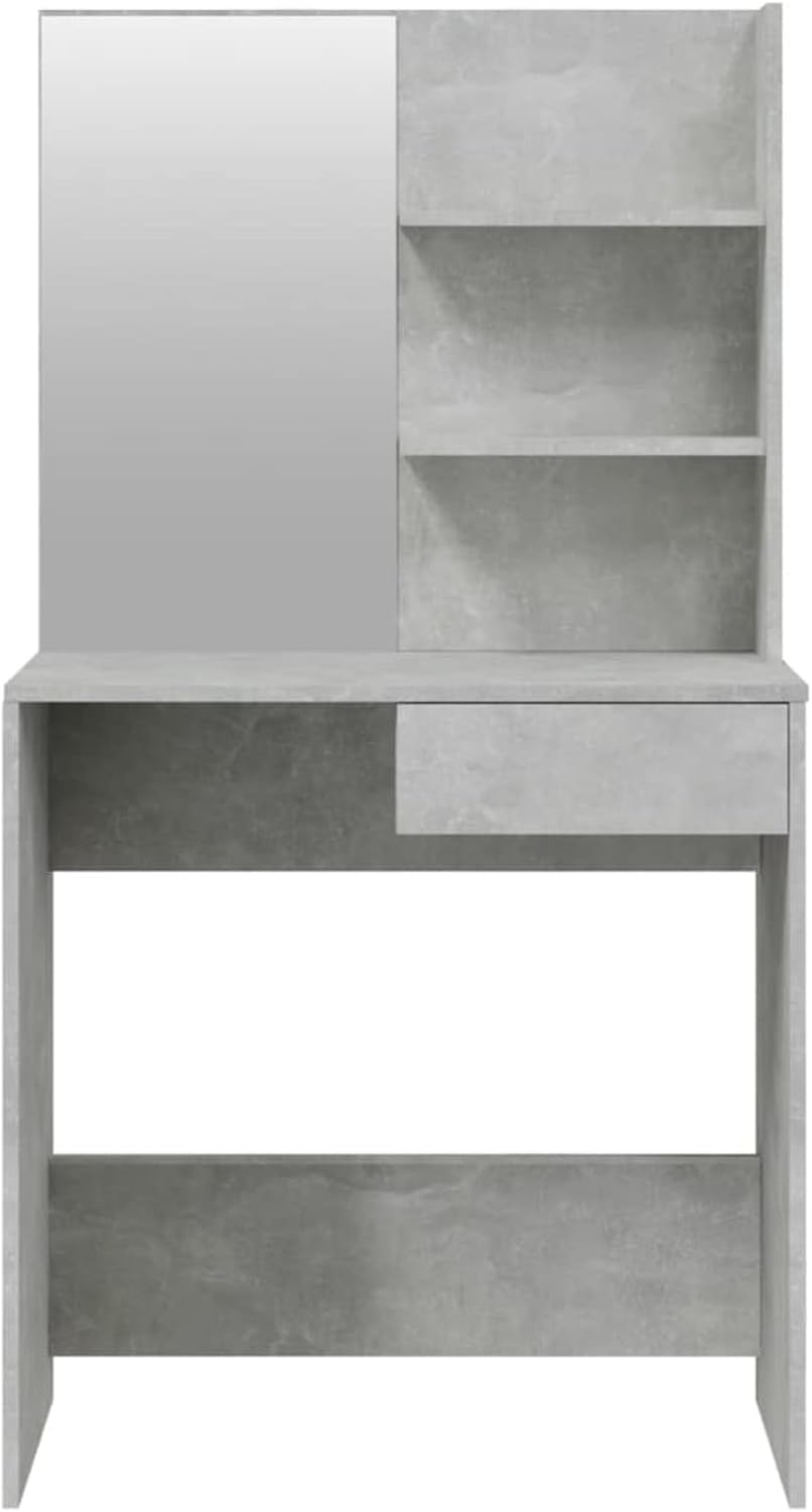 Make-uptafel met spiegel – Kaptafel – Schoonheidstafel – Make-up bureau – Dressing tafel – Stevig multiplex – Ruime opbergruimte – Beton grijs – 74,5x40x141 cm