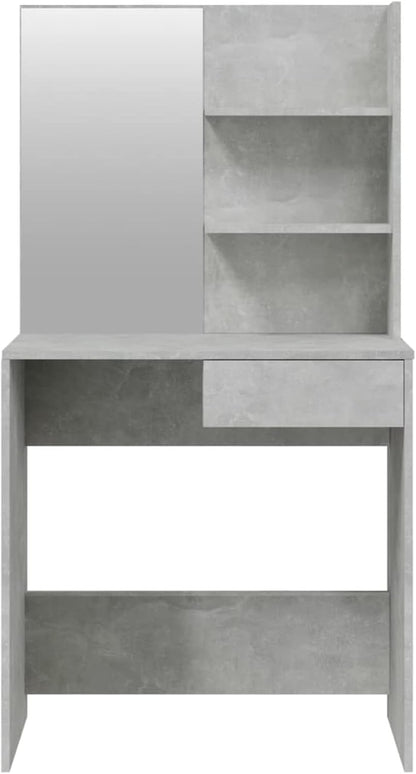 Make-uptafel met spiegel – Kaptafel – Schoonheidstafel – Make-up bureau – Dressing tafel – Stevig multiplex – Ruime opbergruimte – Beton grijs – 74,5x40x141 cm