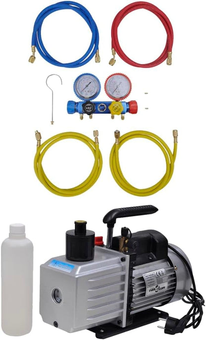 Vacuümpomp – Vacuümpomp Set – Koelpomp – Airconditioning Pomp – Manometer Set – Aluminium Behuizing – 4-Weg Drukmanometerset