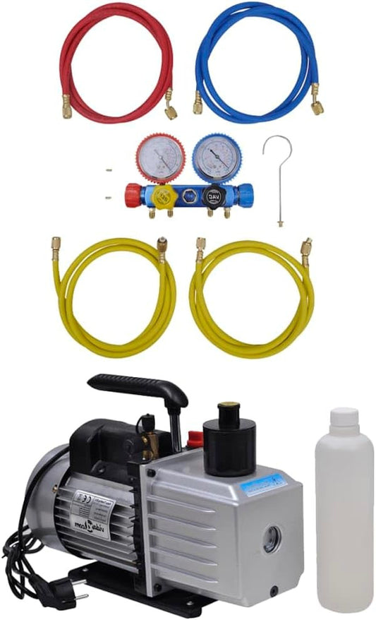 Vacuümpomp – Vacuümpomp Set – Koelpomp – Airconditioning Pomp – Manometer Set – Aluminium Behuizing – 4-Weg Drukmanometerset
