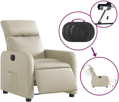 Elektrisch Verstelbare Fauteuil – Relaxstoel – Leren Stoel – Elektrische Relaxfauteuil – Kunstleer Fauteuil – 135 Graden Verstelling – Crèmekleurig Kunstleer