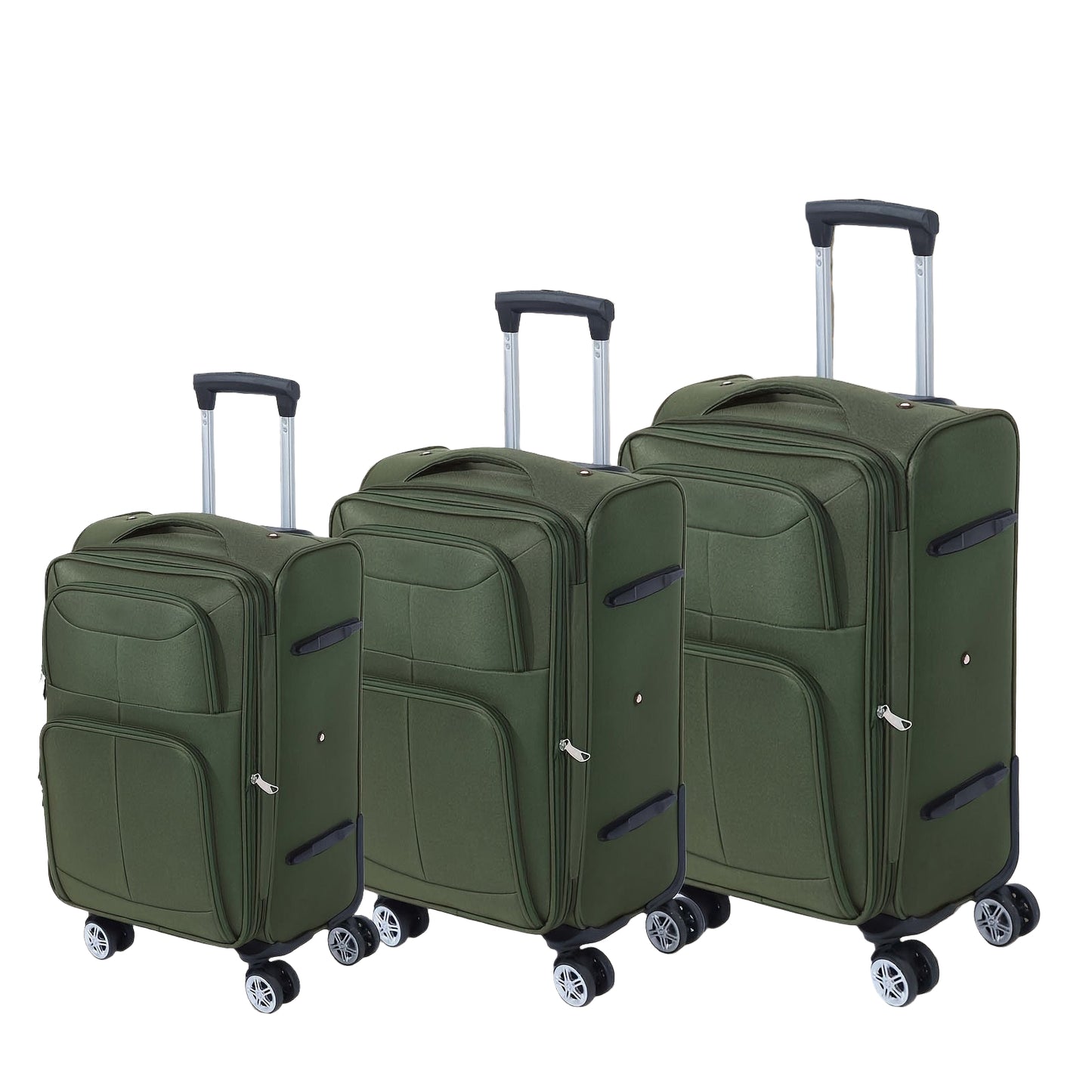 Reiskoffer – Kofferset – Bagageset – Trolley – Handbagage – 3-delig Military Green – Krasbestendig Oxford Materiaal – 360° Draaibare Zwenkwielen