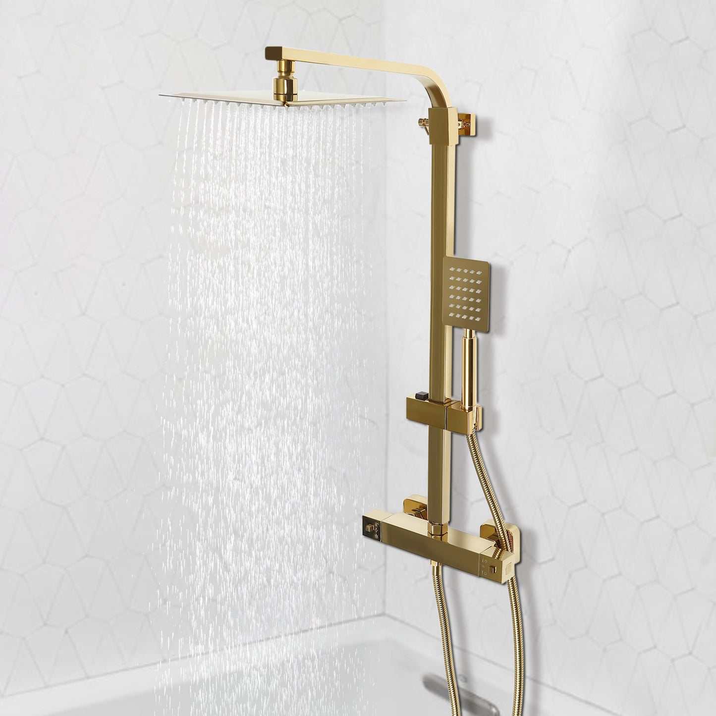 Badkraan – Badmengkraan – Wandkraan – Badmengkraan Met Handdouche – Badthermostaat – Thermostatisch – Messing – Duurzaam Met Watervaluitloop