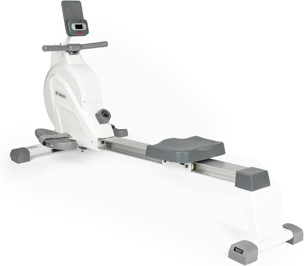 TREXO RM100 Rowing Machine with Magnetic Resistance System, 1-16 Flywheel, 3.5 kg, Weight Indication, Stable Construction, Ergometer, Rowing Machine - QUORE