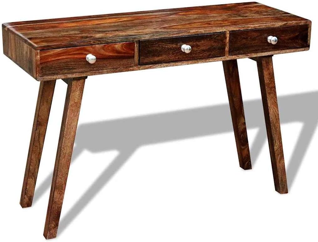 vidaXL Wall table with 3 drawers 76 cm solid sheesham wood