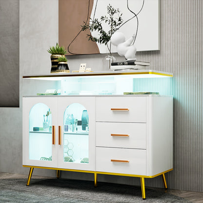 Dressoir – Sideboard – Opbergkast – Buffetkast – Ladekast – Modern Wit – 100 cm Breed – Glazen Deuren Met 3 Lades – MDF Met Metalen Frame